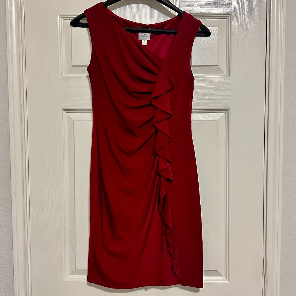 Suzi Chin for Maggy Boutique Red Sheath Dress with Ruffles Size 6